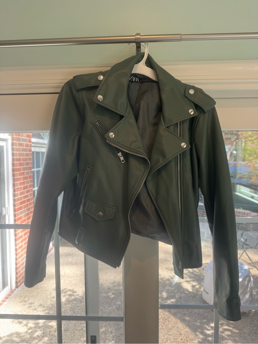 Zara Dark Olive Faux Leather Biker Jacket